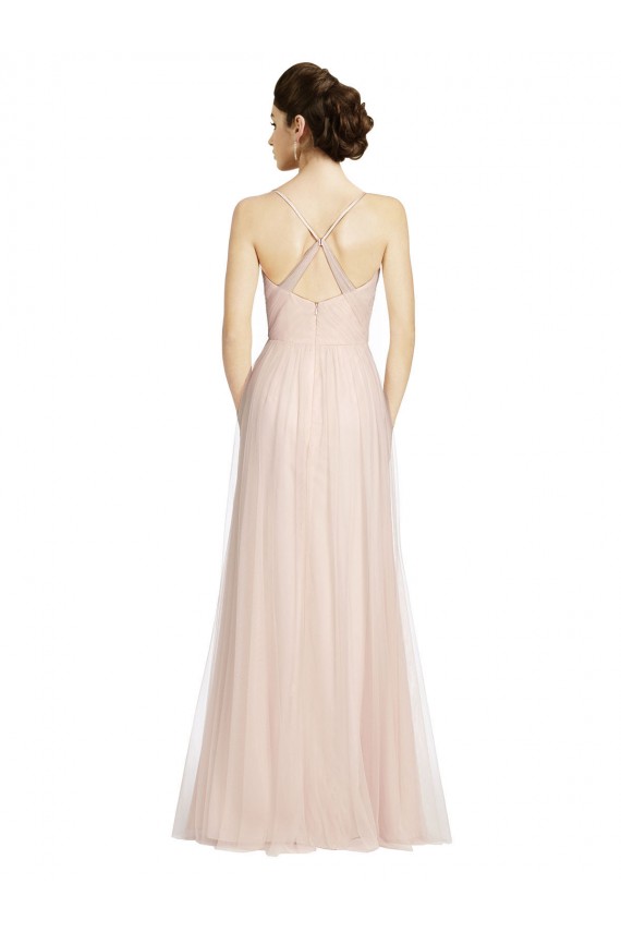 Vendeurs de Rose Trapèze Bretelles spaghetti Tulle Longue Robes demoiselle d'honneur