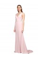 Vendeurs de Rose Trapèze Col V Balayage train Crêpe Stretch Longue Robes demoiselle d'honneur / Robes de bal