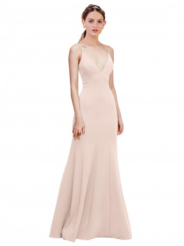 Vendeurs de Rose Trapèze Col V Crêpe Stretch Longue Formelles Robes demoiselle d'honneur / Robes de soirée / Robes de bal