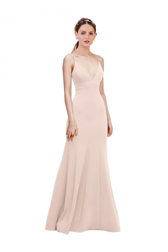 Vendeurs de Rose Trapèze Col V Crêpe Stretch Longue Formelles Robes demoiselle d'honneur / Robes de soirée / Robes de bal