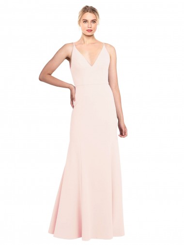 Vendeurs de Rose Trapèze Col V Crêpe Stretch Longue Formelles Robes demoiselle d'honneur / Robes de soirée / Robes de bal