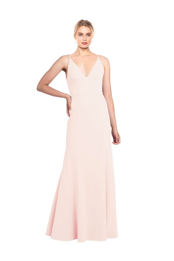 Vendeurs de Rose Trapèze Col V Crêpe Stretch Longue Formelles Robes demoiselle d'honneur / Robes de soirée / Robes de bal
