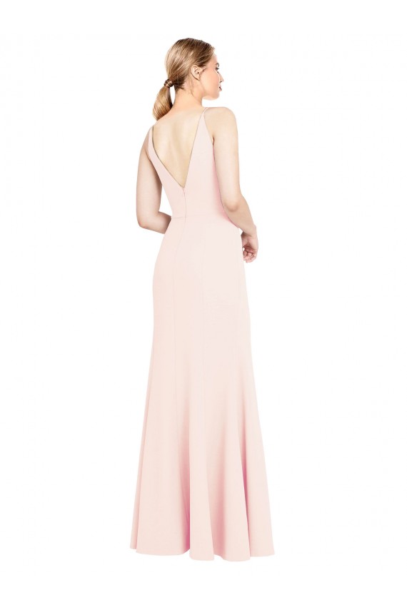 Vendeurs de Rose Trapèze Col V Crêpe Stretch Longue Formelles Robes demoiselle d'honneur / Robes de soirée / Robes de bal
