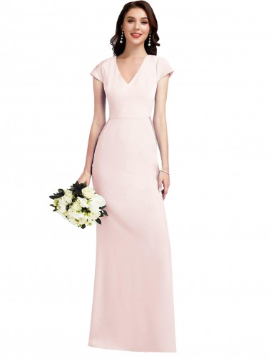 Vendeurs de Rose Trapèze Col V Crêpe Stretch Longue Formelles Robes demoiselle d'honneur / Robes de soirée / Robes de bal