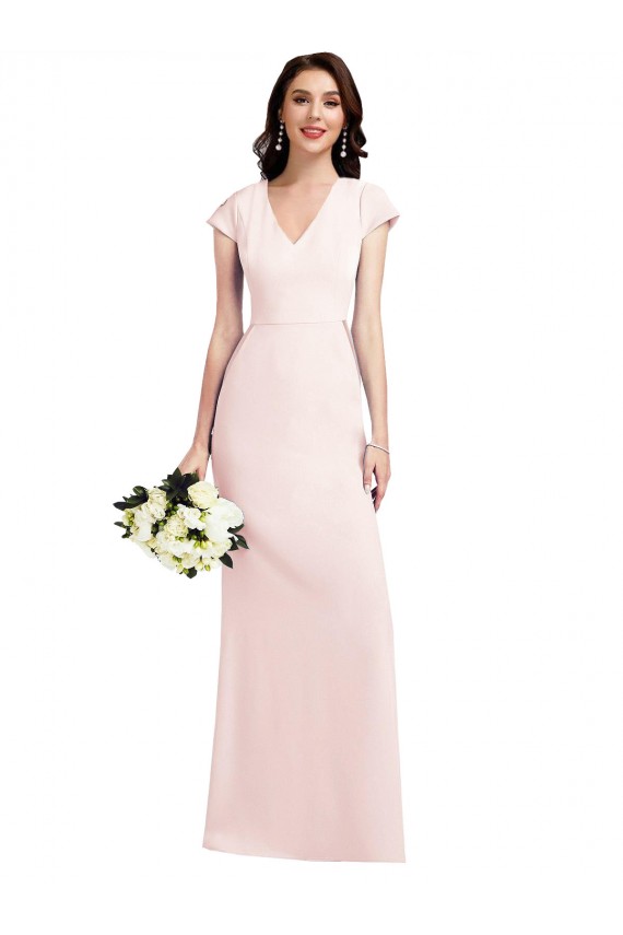 Vendeurs de Rose Trapèze Col V Crêpe Stretch Longue Formelles Robes demoiselle d'honneur / Robes de soirée / Robes de bal