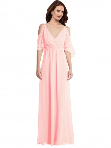 Vendeurs de Rose Trapèze Col V Mousseline Longue Robes demoiselle d'honneur