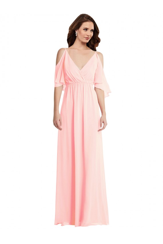 Vendeurs de Rose Trapèze Col V Mousseline Longue Robes demoiselle d'honneur