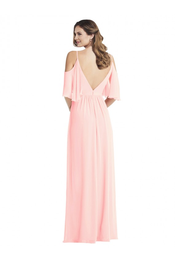 Vendeurs de Rose Trapèze Col V Mousseline Longue Robes demoiselle d'honneur