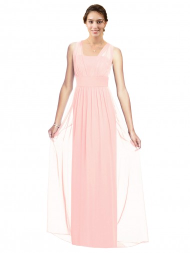 Vendeurs de Rose Trapèze Col V Mousseline Longue Robes demoiselle d'honneur