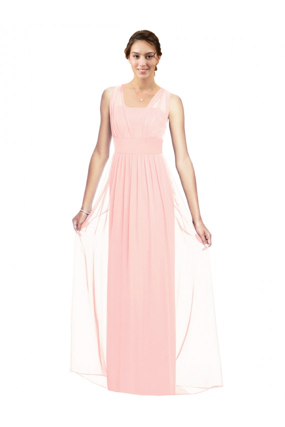 Vendeurs de Rose Trapèze Col V Mousseline Longue Robes demoiselle d'honneur