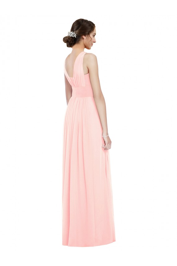 Vendeurs de Rose Trapèze Col V Mousseline Longue Robes demoiselle d'honneur