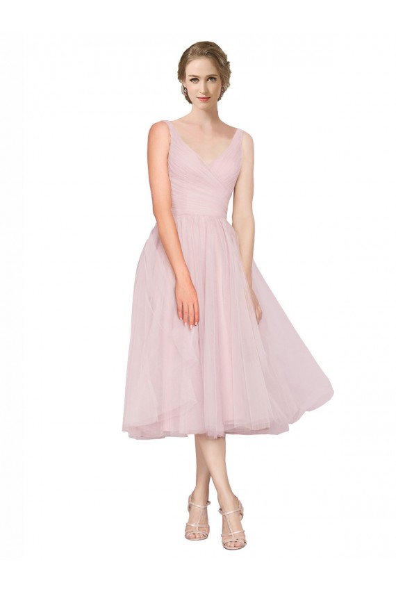 Vendeurs de Rose Trapèze Col V Tulle Courte Robes demoiselle d'honneur / Robes de cocktail