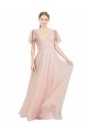 Vendeurs de Rose Trapèze Col V Tulle Longue Robes demoiselle d'honneur