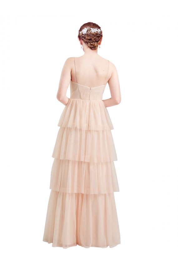 Vendeurs de Rose Trapèze Col V Tulle Longue Robes demoiselle d'honneur