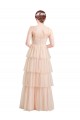 Vendeurs de Rose Trapèze Col V Tulle Longue Robes demoiselle d'honneur