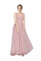 Vendeurs de Rose Trapèze Col V Tulle Longue Robes demoiselle d'honneur