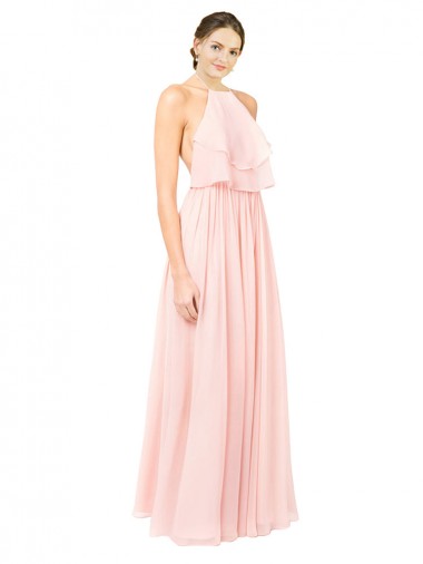 Vendeurs de Rose Trapèze Licou Mousseline Longue Robes demoiselle d'honneur