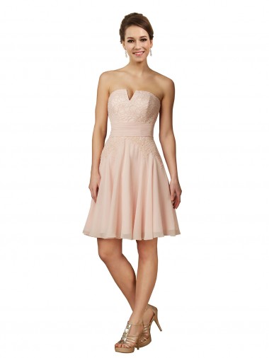 Vendeurs de Rose Trapèze Mousseline Dentelle Courte Robes demoiselle d'honneur / Robes de cocktail