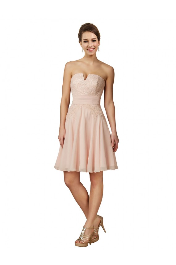 Vendeurs de Rose Trapèze Mousseline Dentelle Courte Robes demoiselle d'honneur / Robes de cocktail