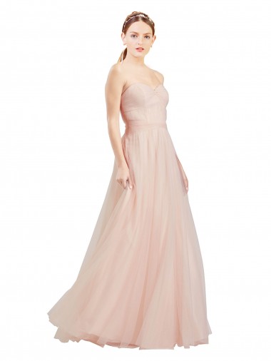 Vendeurs de Rose Trapèze Sans bretelle Tulle Longue Robes demoiselle d'honneur