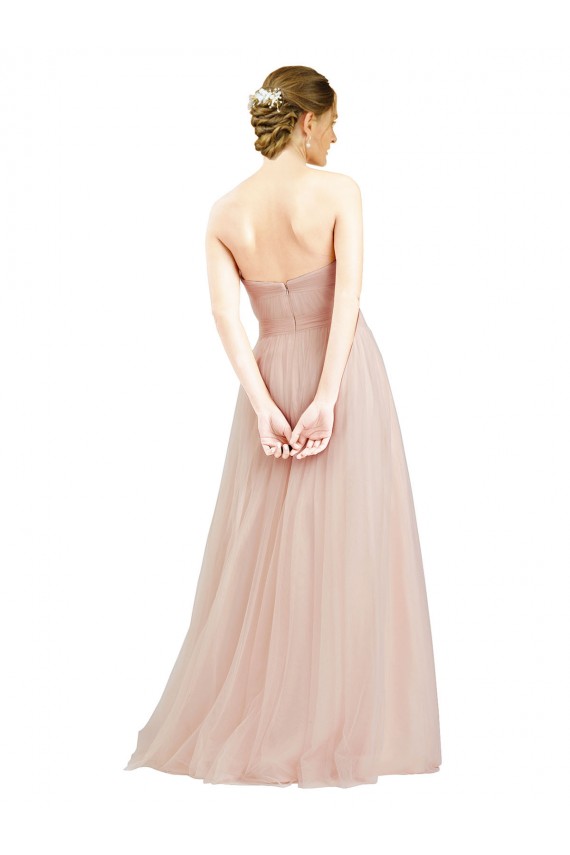 Vendeurs de Rose Trapèze Sans bretelle Tulle Longue Robes demoiselle d'honneur