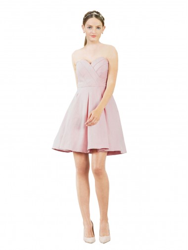 Vendeurs de Rose Trapèze Satiné Courte Robes demoiselle d'honneur / Robes de cocktail