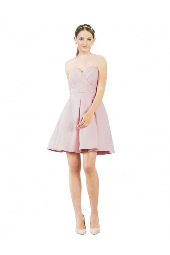Vendeurs de Rose Trapèze Satiné Courte Robes demoiselle d'honneur / Robes de cocktail