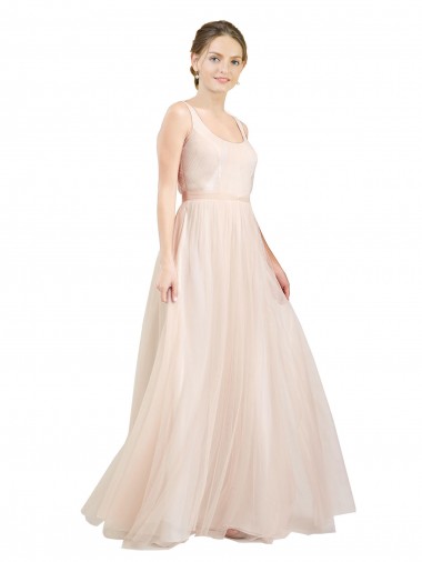 Vendeurs de Rose Trapèze Scoop Tulle Longue Robes demoiselle d'honneur