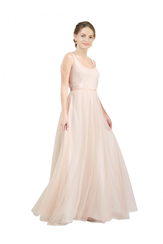 Vendeurs de Rose Trapèze Scoop Tulle Longue Robes demoiselle d'honneur
