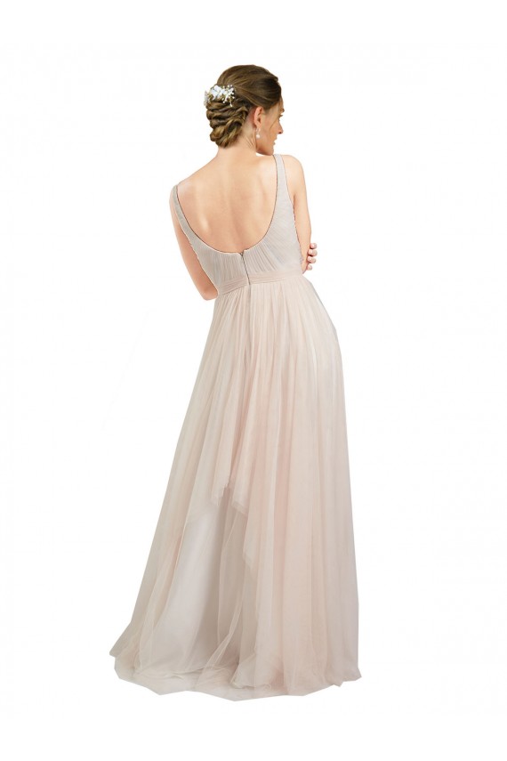 Vendeurs de Rose Trapèze Scoop Tulle Longue Robes demoiselle d'honneur