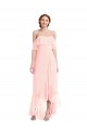 Vendeurs de Rose Trapèze Épaule Dénudée Mousseline Longue Asymétrique Robes demoiselle d'honneur