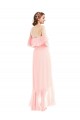 Vendeurs de Rose Trapèze Épaule Dénudée Mousseline Longue Asymétrique Robes demoiselle d'honneur