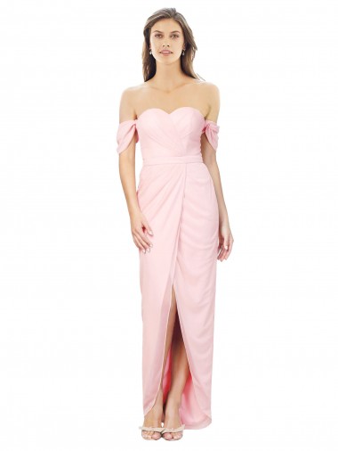 Vendeurs de Rose Trapèze Épaule Dénudée Sans bretelle Mousseline Longue Asymétrique Robes demoiselle d'honneur