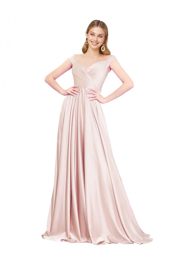 Vendeurs de Rose Trapèze Épaule Dénudée Satiné Longue Formelles Robes demoiselle d'honneur / Robes de soirée / Robes de bal