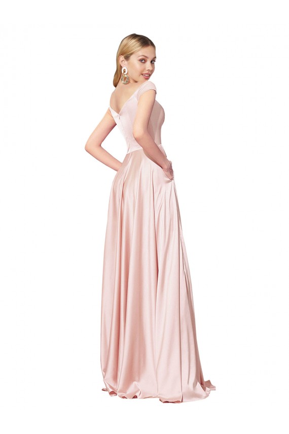 Vendeurs de Rose Trapèze Épaule Dénudée Satiné Longue Formelles Robes demoiselle d'honneur / Robes de soirée / Robes de bal