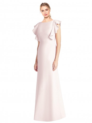 Vendeurs de Rose Trompette Bateau Crêpe Stretch Longue Robes demoiselle d'honneur / Robes de bal