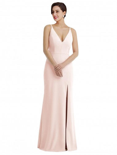 Vendeurs de Rose Trompette Col V Crêpe Stretch Longue Formelles Robes demoiselle d'honneur / Robes de soirée / Robes de bal