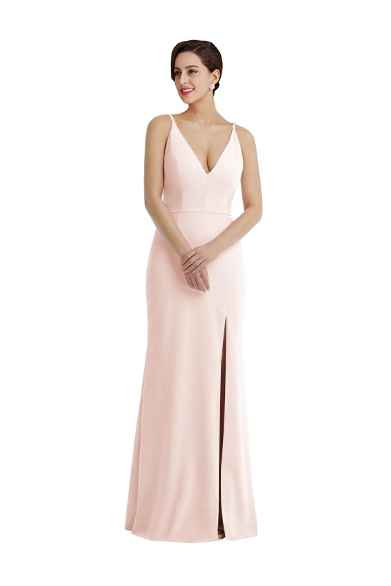 Vendeurs de Rose Trompette Col V Crêpe Stretch Longue Formelles Robes demoiselle d'honneur / Robes de soirée / Robes de bal