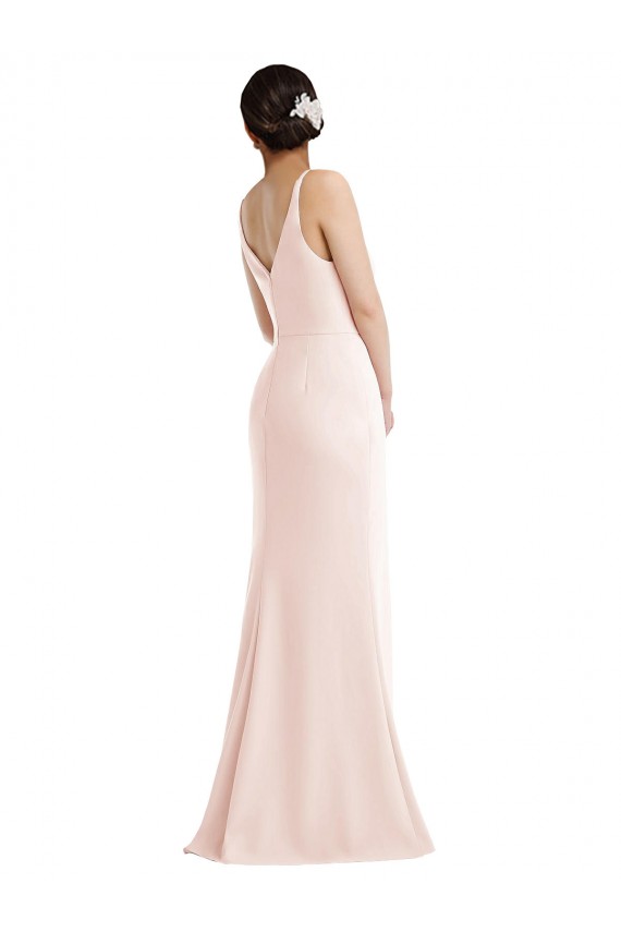 Vendeurs de Rose Trompette Col V Crêpe Stretch Longue Formelles Robes demoiselle d'honneur / Robes de soirée / Robes de bal