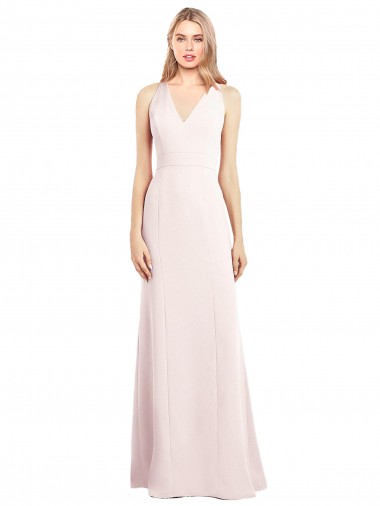 Vendeurs de Rose Trompette Col V Crêpe Stretch Longue Robes demoiselle d'honneur / Robes de bal