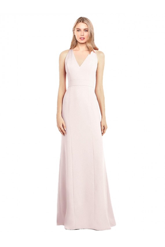 Vendeurs de Rose Trompette Col V Crêpe Stretch Longue Robes demoiselle d'honneur / Robes de bal