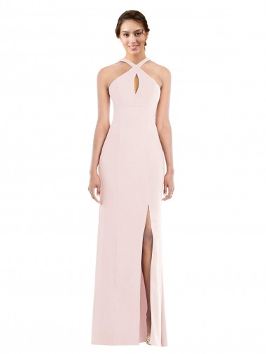 Vendeurs de Rose Trompette Licou Crêpe Stretch Longue Formelles Robes demoiselle d'honneur / Robes de soirée / Robes de bal