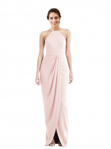 Vendeurs de Rose Trompette Licou Crêpe Stretch Longue Robes demoiselle d'honneur / Robes de bal