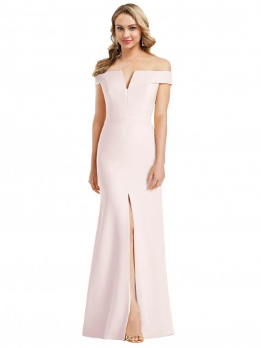 Vendeurs de Rose Trompette Épaule Dénudée Col V Crêpe Stretch Longue Formelles Robes demoiselle d'honneur / Robes de soirée / Robes de bal