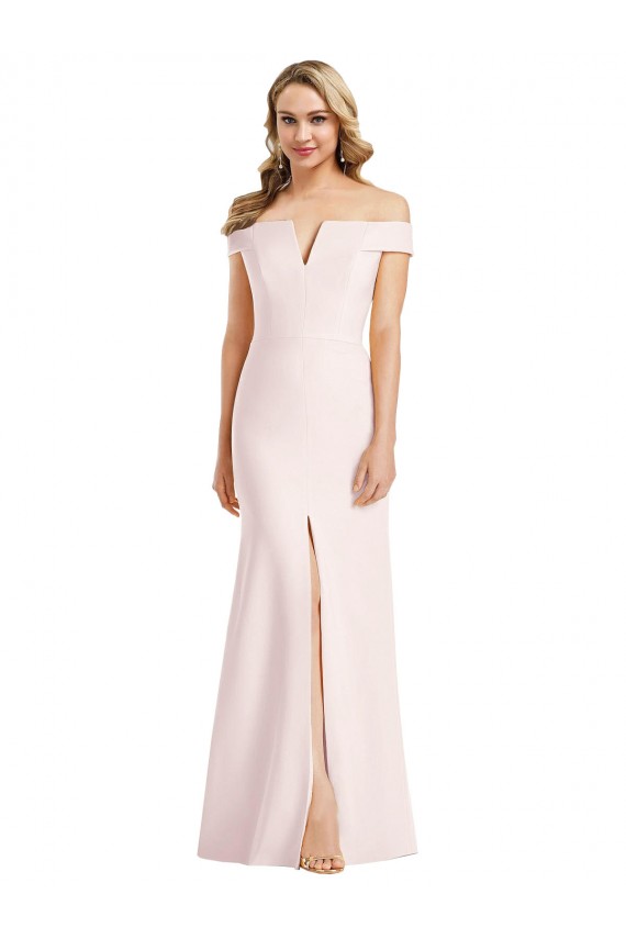Vendeurs de Rose Trompette Épaule Dénudée Col V Crêpe Stretch Longue Formelles Robes demoiselle d'honneur / Robes de soirée / Robes de bal