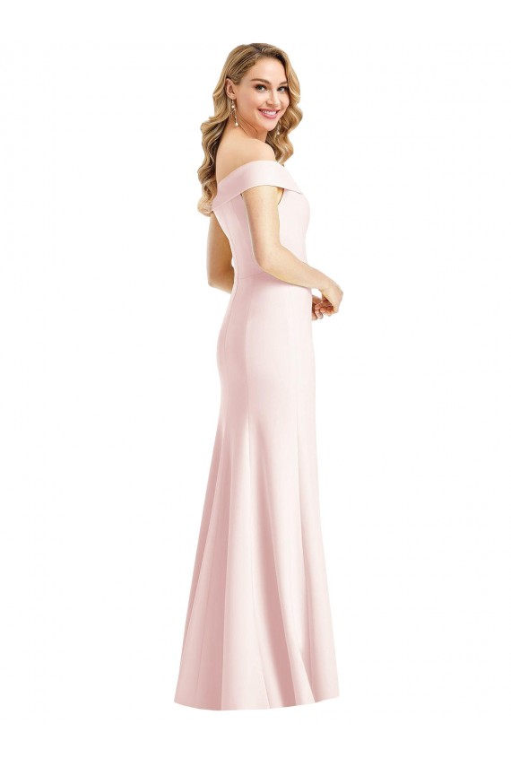 Vendeurs de Rose Trompette Épaule Dénudée Col V Crêpe Stretch Longue Formelles Robes demoiselle d'honneur / Robes de soirée / Robes de bal