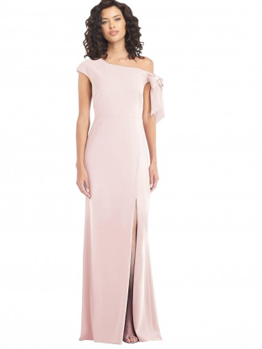 Vendeurs de Rose Trompette Épaule Dénudée Crêpe Stretch Longue Formelles Robes demoiselle d'honneur / Robes de soirée / Robes de bal
