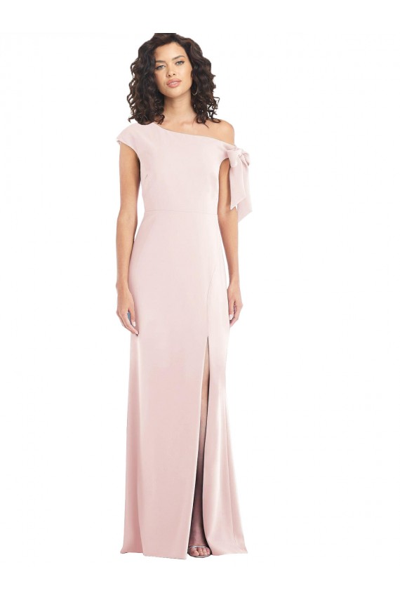 Vendeurs de Rose Trompette Épaule Dénudée Crêpe Stretch Longue Formelles Robes demoiselle d'honneur / Robes de soirée / Robes de bal