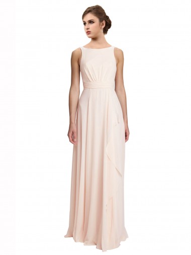 Vendeurs de Rose crème Trapèze Bateau Col Haut Mousseline Longue Robes demoiselle d'honneur