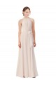 Vendeurs de Rose crème Trapèze Bateau Col Haut Mousseline Longue Robes demoiselle d'honneur